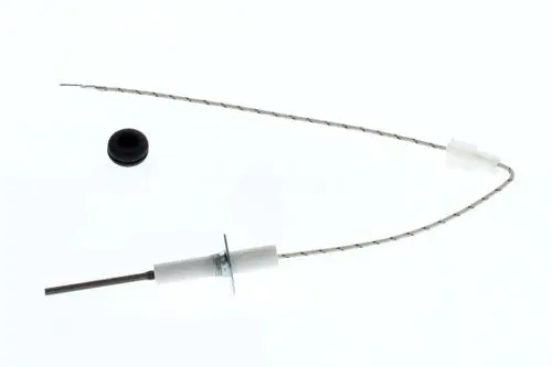 Ionisationselektrode von Bosch mit einem langen, flexiblen Draht und einem runden, schwarzen Gummianschluss. Ein Ende ist mit einer metallischen Sonde ausgestattet.